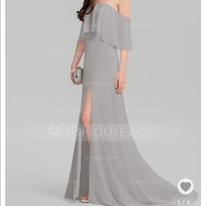 Dove Grey/ Silver Off the Shoulder Evening Dress